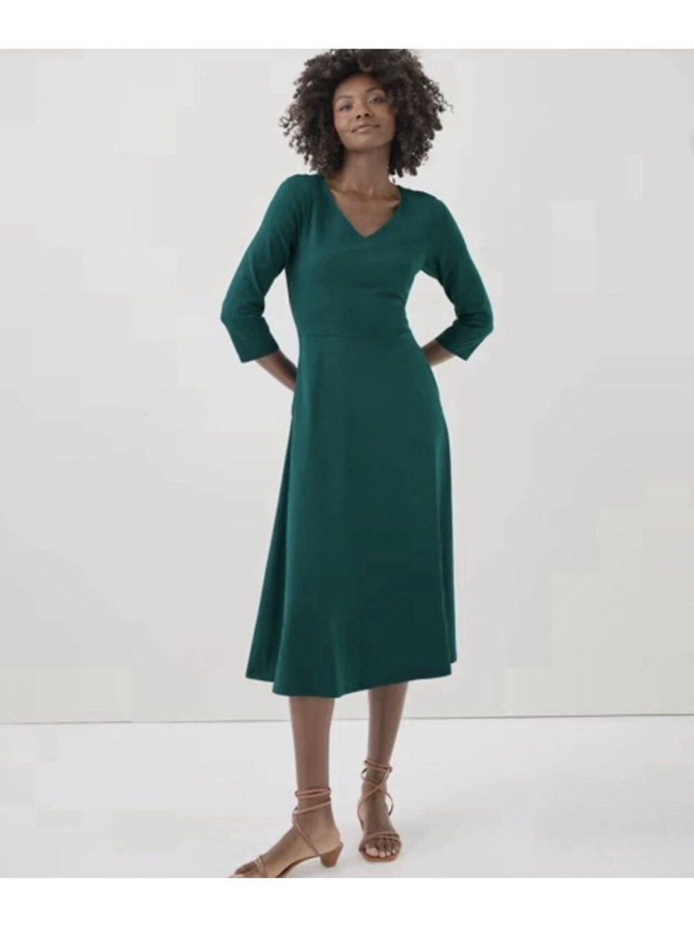 Pact Womens Emerald Fit Flare Modest Stretch Midi Dress Size Medium Green SP NWT
